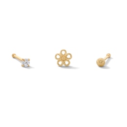 14K Gold CZ Nose Stud Set - 22G 5/16”