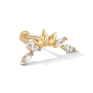 14K Gold CZ Marquise Crawler Stud - 18G 5/16"
