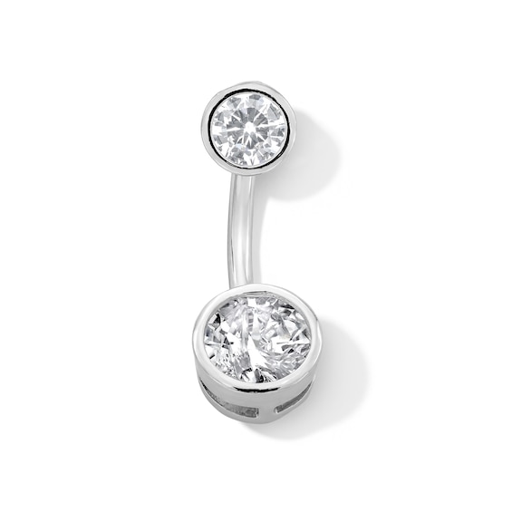 Solid Stainless Steel CZ Belly Button Ring - 14G 7/16"