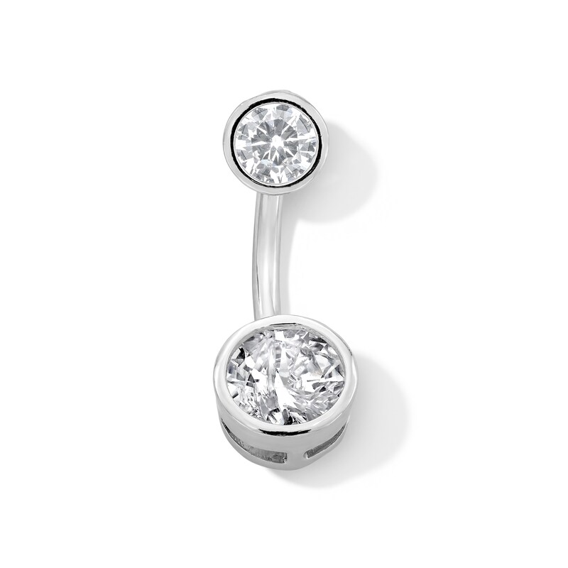 Solid Stainless Steel CZ Belly Button Ring - 14G 7/16"