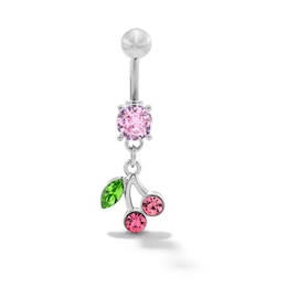 Solid Stainless Steel and Copper CZ and Crystal Cherry Dangle Belly Button Ring - 14G 7/16”