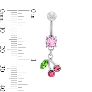 Solid Stainless Steel and Copper CZ and Crystal Cherry Dangle Belly Button Ring - 14G 7/16”