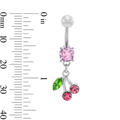 Solid Stainless Steel and Copper CZ and Crystal Cherry Dangle Belly Button Ring - 14G 7/16”