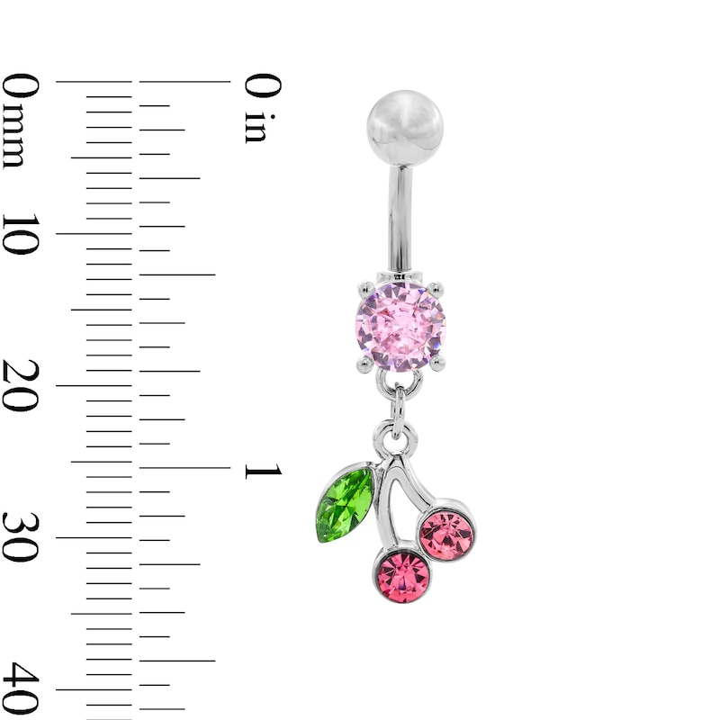 Solid Stainless Steel and Copper CZ and Crystal Cherry Dangle Belly Button Ring - 14G 7/16”