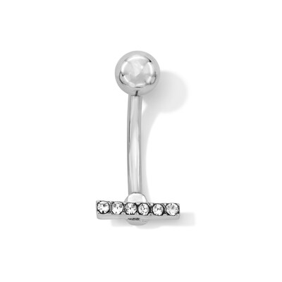 Solid Stainless Steel Crystal Bar Belly Button Ring - 14G 7/16"