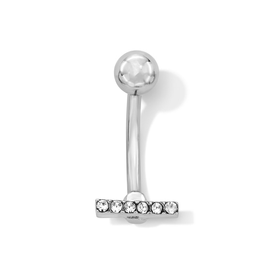 Solid Stainless Steel Crystal Bar Belly Button Ring - 14G 7/16"