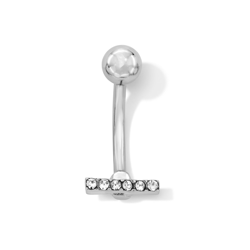Solid Stainless Steel Crystal Bar Belly Button Ring - 14G 7/16"