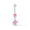 Thumbnail Image 1 of Solid Stainless Steel Pink CZ Heart Dangle Belly Button Ring - 14G 7/16”