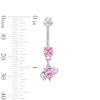 Thumbnail Image 2 of Solid Stainless Steel Pink CZ Heart Dangle Belly Button Ring - 14G 7/16”