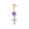 Thumbnail Image 1 of Yellow Ion-Plated Purple CZ Cross Belly Button Ring - 14G 7/16"