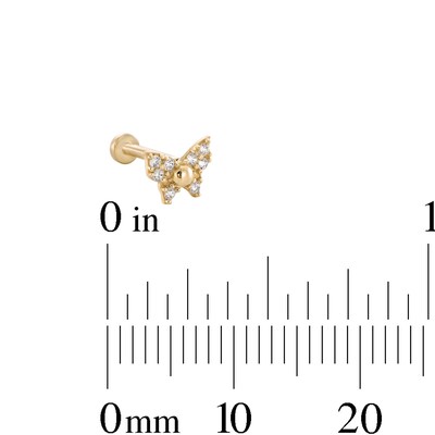 14K Gold CZ Butterfly Stud - 18G 5/16"