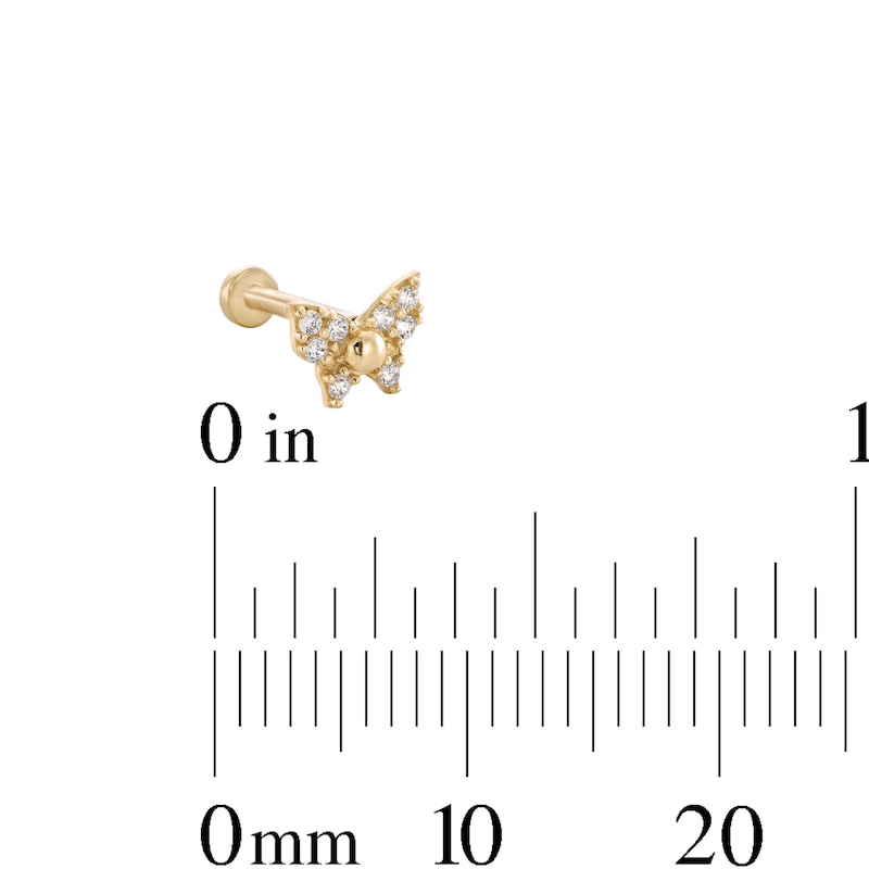 Main Image 2 of 14K Gold CZ Butterfly Stud - 18G 5/16"