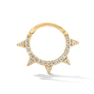 10K Gold CZ Spiked Hoop - 18G 3/8"