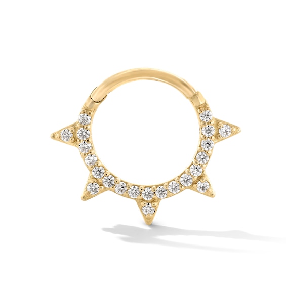 10K Gold CZ Spiked Hoop - 18G 3/8"