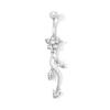 Solid Stainless Steel CZ Flower Dangle Belly Button Ring - 14G 7/16”