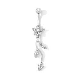 Solid Stainless Steel CZ Flower Dangle Belly Button Ring - 14G 7/16”