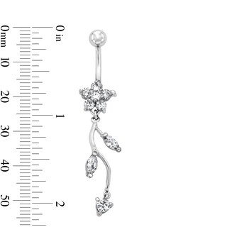 Solid Stainless Steel CZ Flower Dangle Belly Button Ring - 14G 7/16”