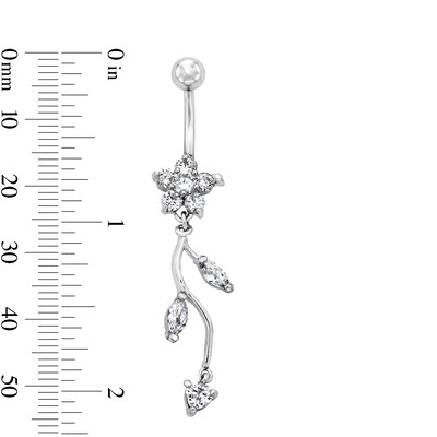 Solid Stainless Steel CZ Flower Dangle Belly Button Ring - 14G 7/16”