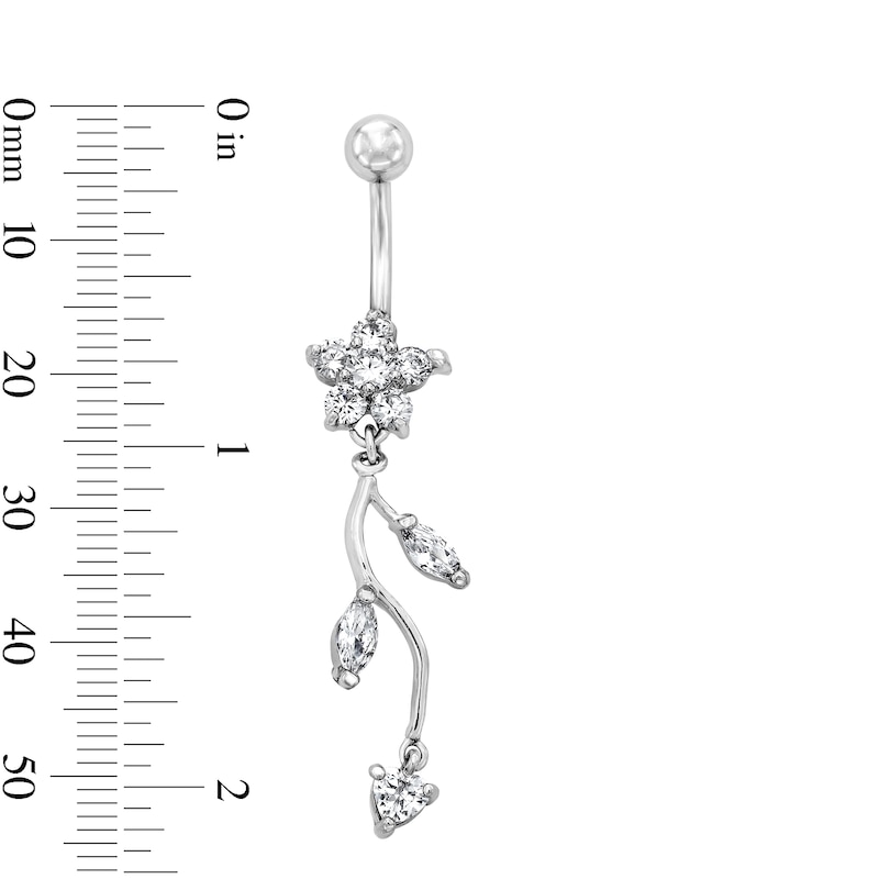 Solid Stainless Steel CZ Flower Dangle Belly Button Ring - 14G 7/16”