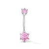 Thumbnail Image 1 of Solid Stainless Steel Pink CZ Belly Button Ring - 14G 7/16”