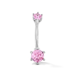 Solid Stainless Steel Pink CZ Belly Button Ring - 14G 7/16”