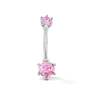 Solid Stainless Steel Pink CZ Belly Button Ring - 14G 7/16”