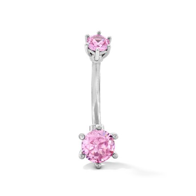 Solid Stainless Steel Pink CZ Belly Button Ring - 14G 7/16”