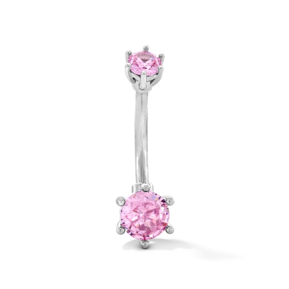 Solid Stainless Steel Pink CZ Belly Button Ring - 14G 7/16”