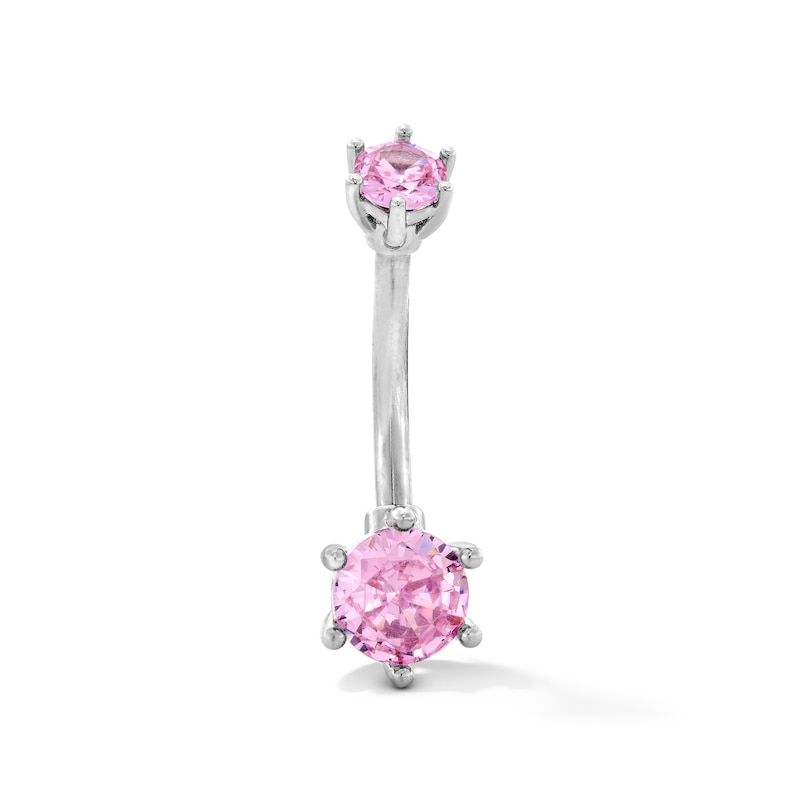 Main Image 1 of Solid Stainless Steel Pink CZ Belly Button Ring - 14G 7/16”