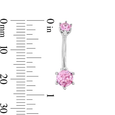 Solid Stainless Steel Pink CZ Belly Button Ring - 14G 7/16”