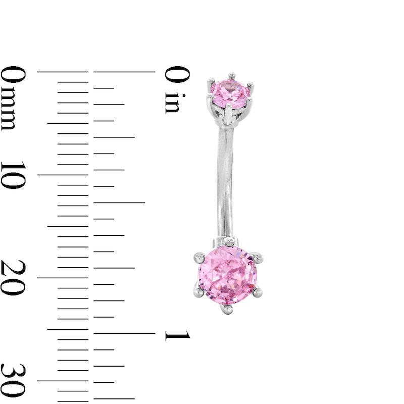 Main Image 2 of Solid Stainless Steel Pink CZ Belly Button Ring - 14G 7/16”