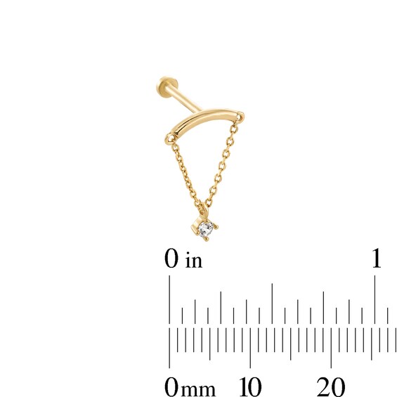14K Gold CZ Chandelier Chain Stud - 18G 5/16"