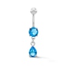 Solid Stainless Steel Blue CZ Dangle Belly Button Ring - 14G 7/16”
