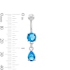 Solid Stainless Steel Blue CZ Dangle Belly Button Ring - 14G 7/16”