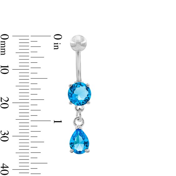 Solid Stainless Steel Blue CZ Dangle Belly Button Ring - 14G 7/16”
