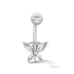 Solid Stainless Steel CZ Butterfly Belly Button Ring - 14G 7/16”