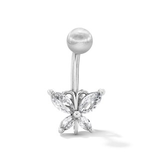 Solid Stainless Steel CZ Butterfly Belly Button Ring - 14G 7/16”