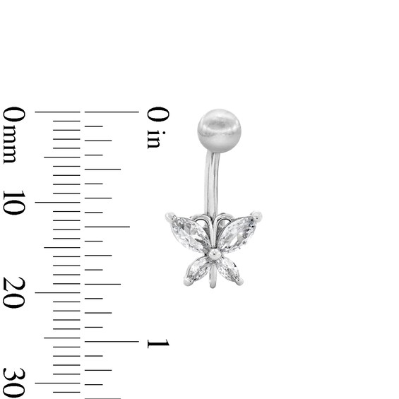 Solid Stainless Steel CZ Butterfly Belly Button Ring - 14G 7/16”