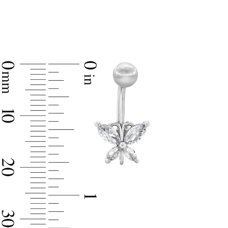Main Image 2 of Solid Stainless Steel CZ Butterfly Belly Button Ring - 14G 7/16”