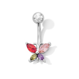 Solid Stainless Steel Multi-Color Marquise CZ Belly Button Ring - 14G 7/16"