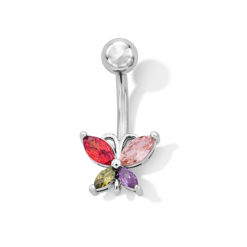 Main Image 1 of Solid Stainless Steel Multi-Color Marquise CZ Belly Button Ring - 14G 7/16"