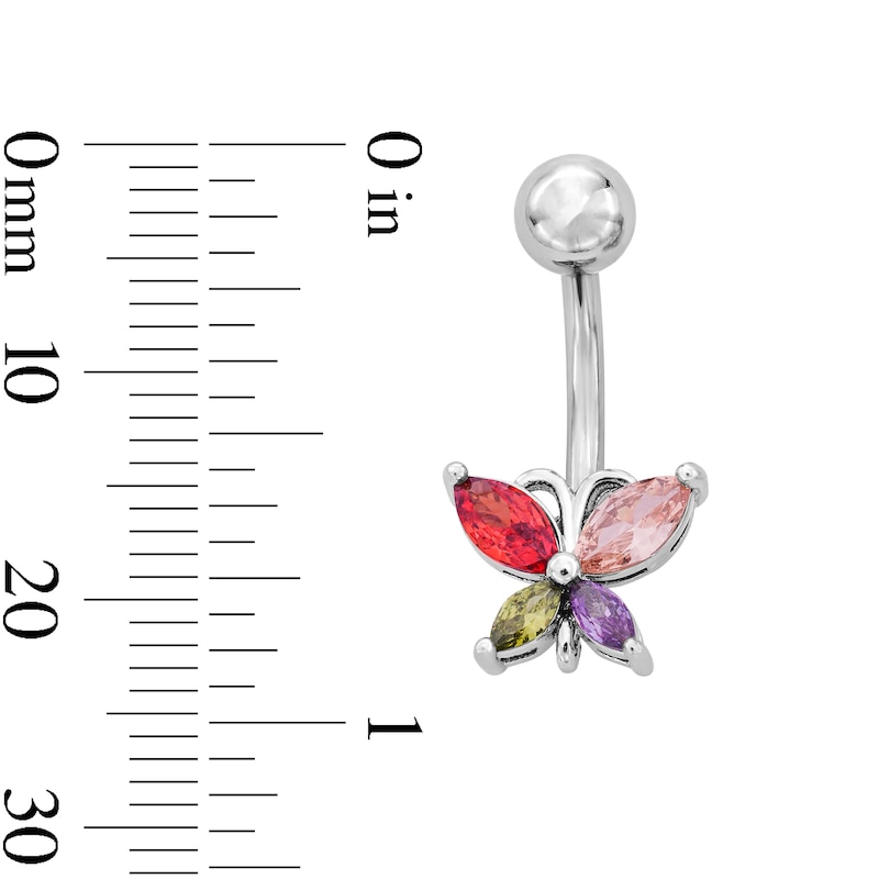 Main Image 2 of Solid Stainless Steel Multi-Color Marquise CZ Belly Button Ring - 14G 7/16"