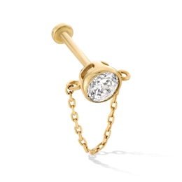 14K Gold CZ Bezel Chain Dangle Stud - 18G 5/16"