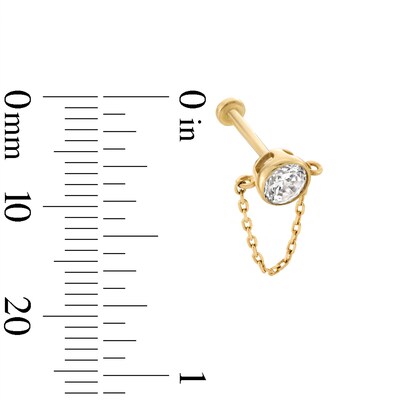14K Gold CZ Bezel Chain Dangle Stud - 18G 5/16"