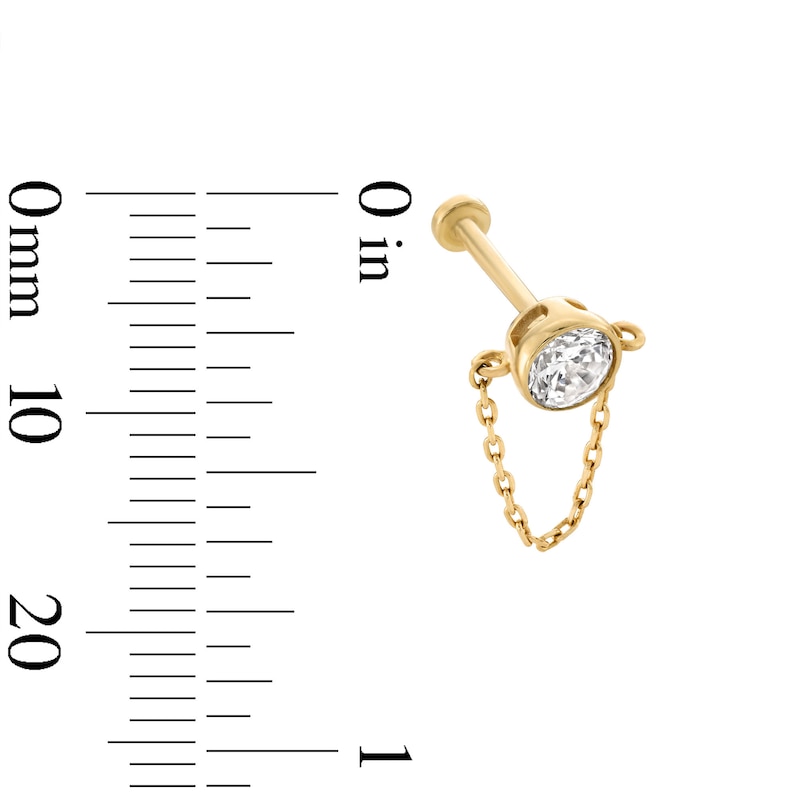 Main Image 2 of 14K Gold CZ Bezel Chain Dangle Stud - 18G 5/16"