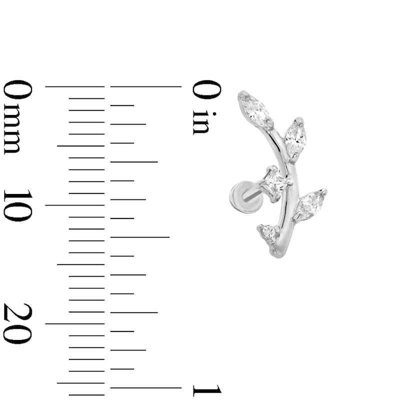 Main Image 2 of 14K White Gold CZ Curved Leafy Branch Stud - 18G 5/16"