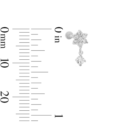 14K White Gold CZ Flower Dangle Stud - 18G 5/16"
