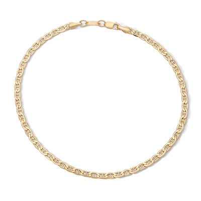 10K Hollow Gold Bonded Mariner Chain Anklet - 10"