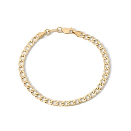 10K Hollow Gold Bonded Beveled Curb Chain Bracelet - 7"