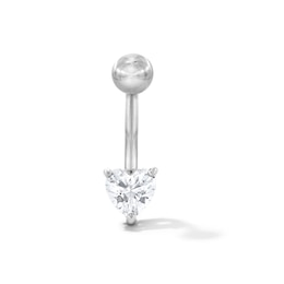 Solid Stainless Steel CZ Heart Belly Button Ring - 14G 7/16”